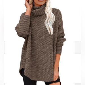 Oversized Turtleneck Long Sleeve Casual Pullover Knit Tunic Sweater